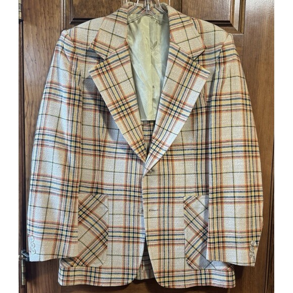 Vintage tailored clothing by H.I.S plaid blazer mens 1970s size 36R - Picture 1 of 11